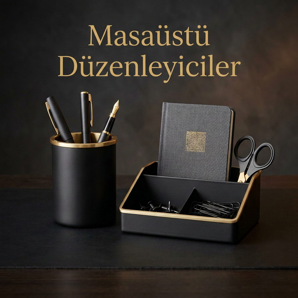 Masaüstü Düzenleyiciler, siyah-altın yazılı koleksiyon görseli