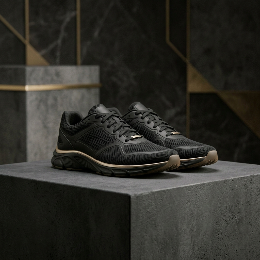 Siyah ve altın detaylı sportif erkek sneaker konsepti