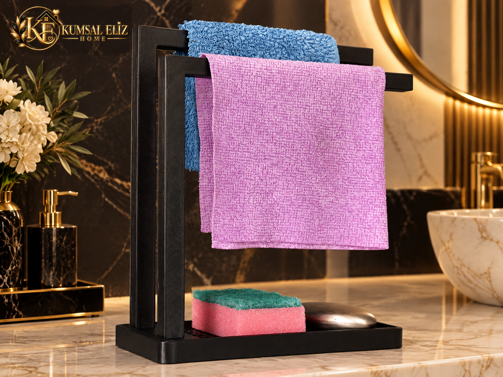3D Baskı Havluluk ve Sabunluk Organizer - Lavabo Üstü Çok Amaçlı Düzenleyici-Siyah ürün görseli