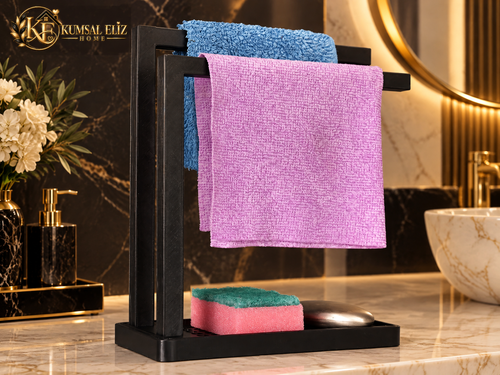 3D Baskı Havluluk ve Sabunluk Organizer - Lavabo Üstü Çok Amaçlı Düzenleyici-Siyah ürün görseli