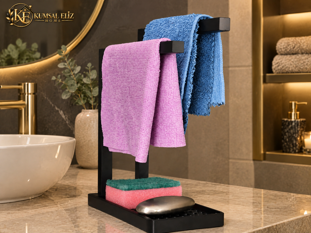 3D Baskı Havluluk ve Sabunluk Organizer - Lavabo Üstü Çok Amaçlı Düzenleyici-Siyah ürün görseli
