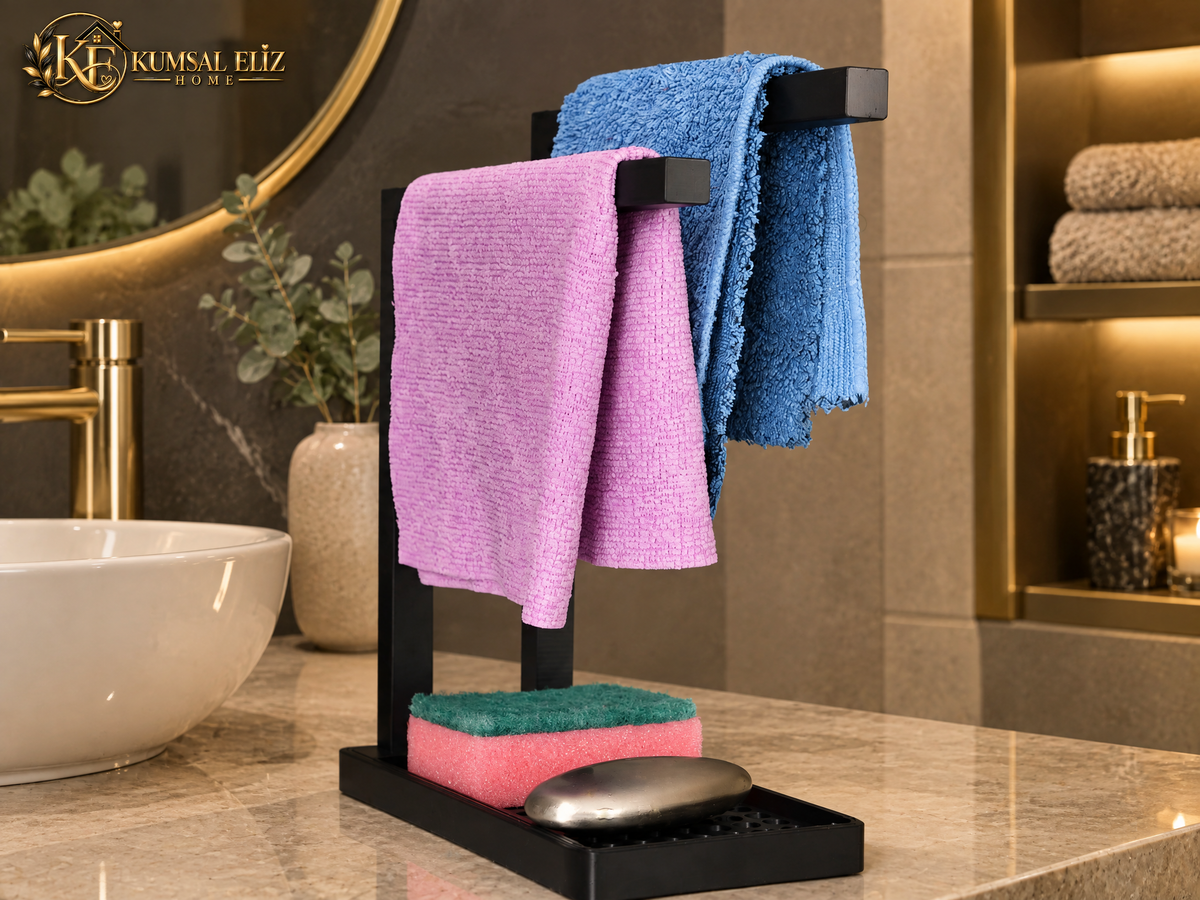 3D Baskı Havluluk ve Sabunluk Organizer - Lavabo Üstü Çok Amaçlı Düzenleyici-Siyah ürün görseli