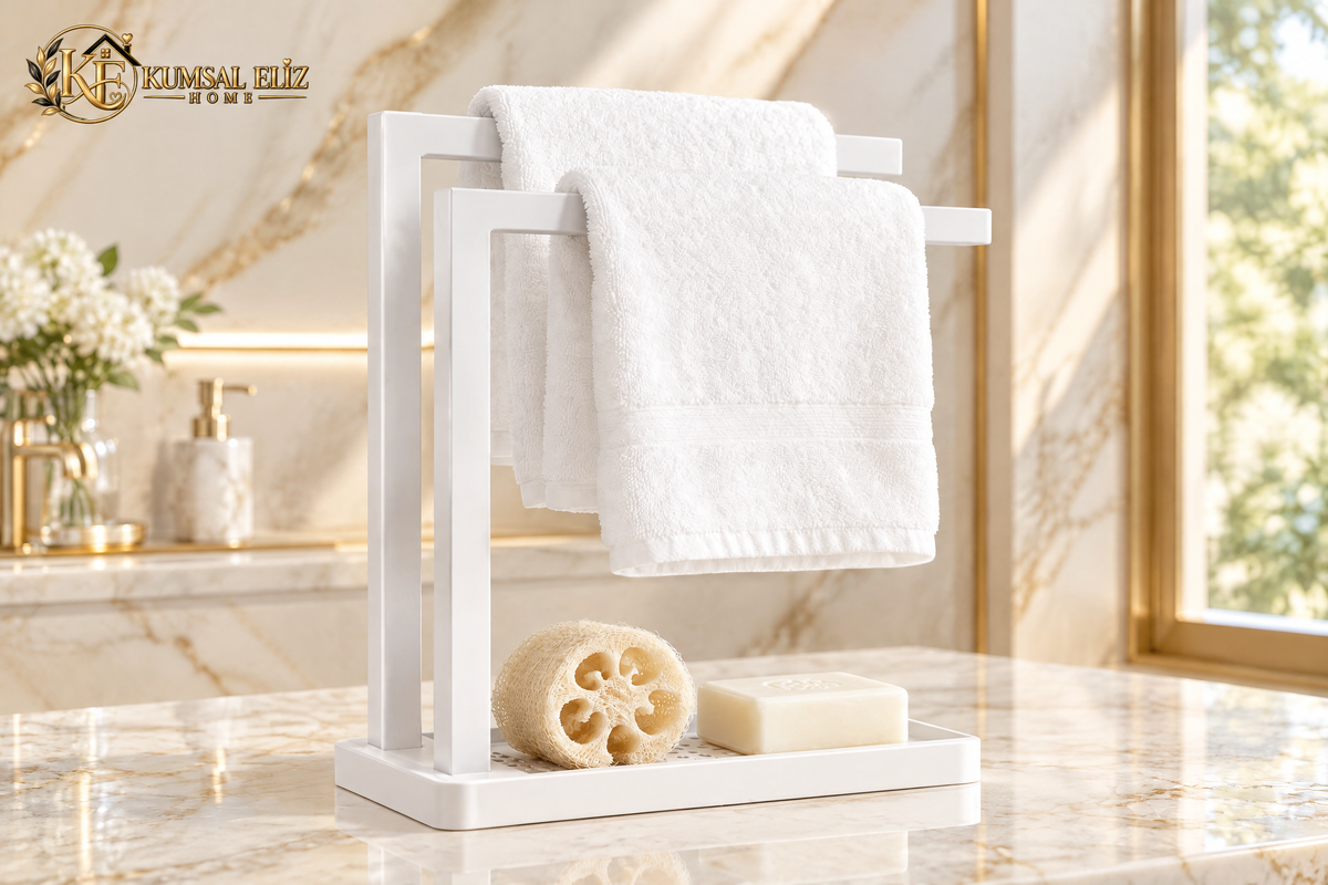 3D Baskı Havluluk ve Sabunluk Organizer - Lavabo Üstü Çok Amaçlı Düzenleyici-Beyaz ürün görseli