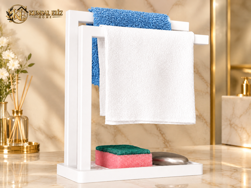 3D Baskı Havluluk ve Sabunluk Organizer - Lavabo Üstü Çok Amaçlı Düzenleyici-Beyaz ürün görseli