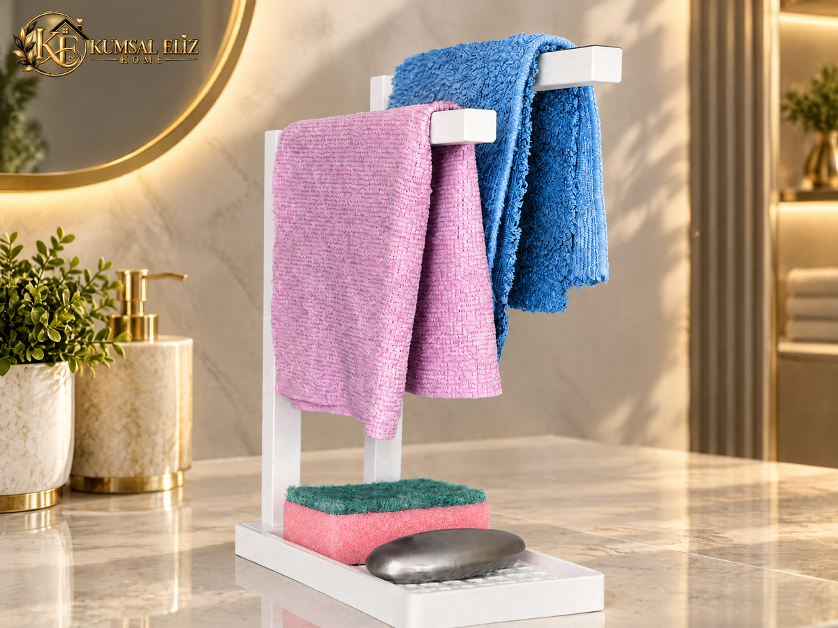 3D Baskı Havluluk ve Sabunluk Organizer - Lavabo Üstü Çok Amaçlı Düzenleyici-Beyaz ürün görseli