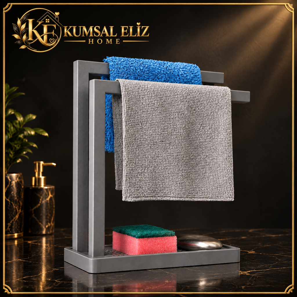 3D Baskı Havluluk ve Sabunluk Organizer - Lavabo Üstü Çok Amaçlı Düzenleyici-Gri ürün görseli