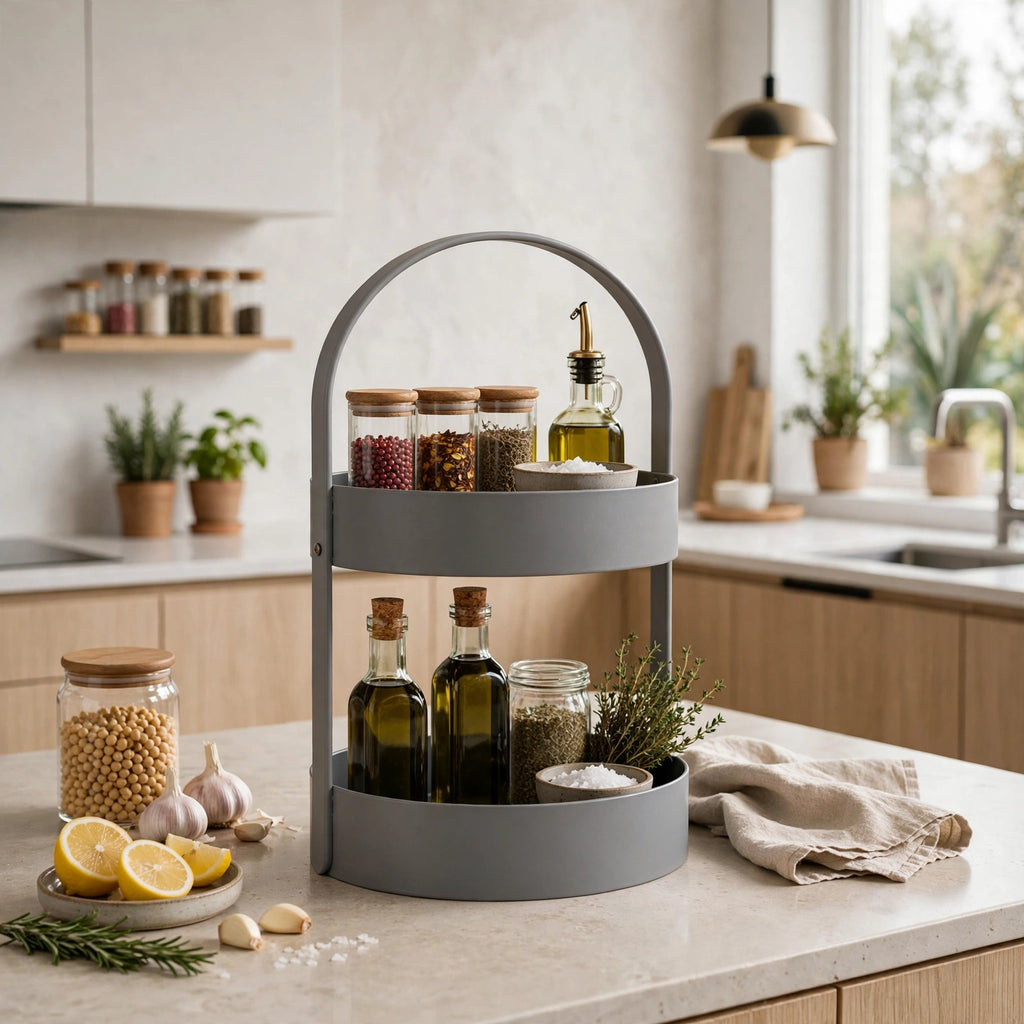 3D Baskı İki Katlı Banyo Düzenleyici - Taşınabilir Organizer ve Saklama Standı-Gri - n