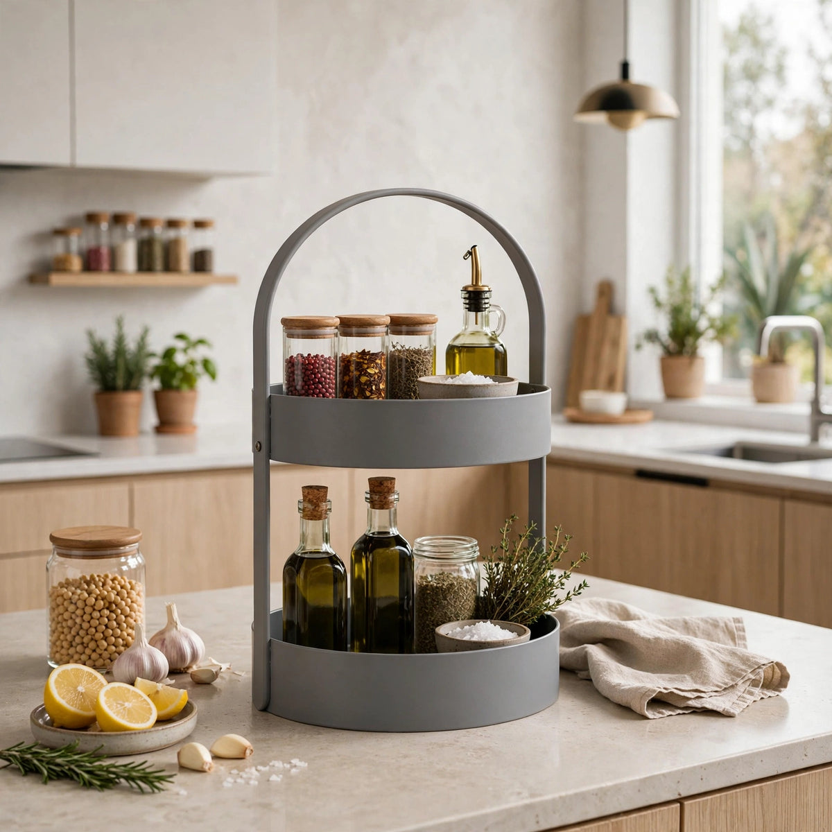 3D Baskı İki Katlı Banyo Düzenleyici - Taşınabilir Organizer ve Saklama Standı-Gri - n