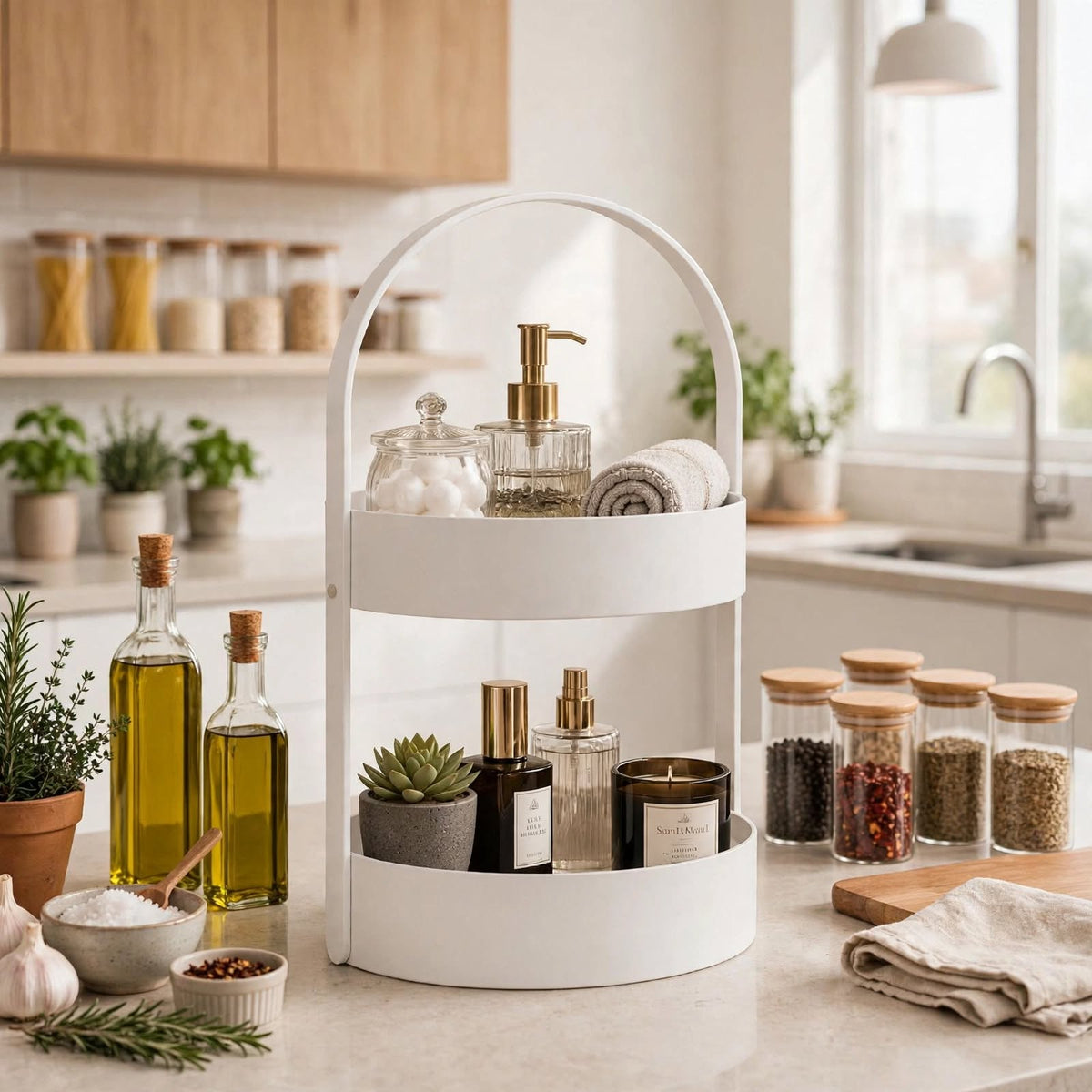 3D Baskı İki Katlı Banyo Düzenleyici - Taşınabilir Organizer ve Saklama Standı-Beyaz - n