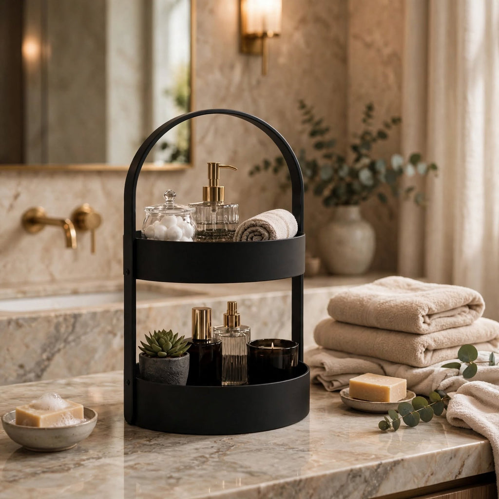 3D Baskı İki Katlı Banyo Düzenleyici - Taşınabilir Organizer ve Saklama Standı-Siyah - n