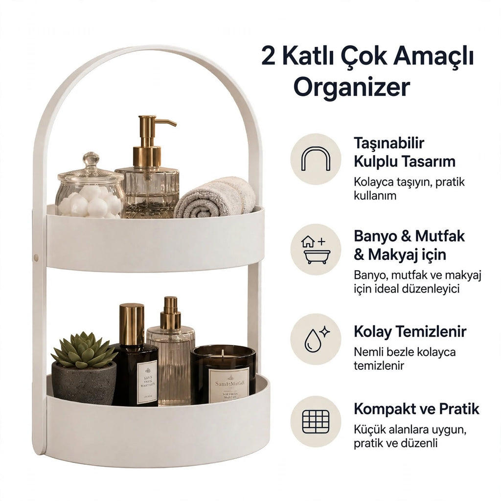 3D Baskı İki Katlı Banyo Düzenleyici - Taşınabilir Organizer ve Saklama Standı-Beyaz - n