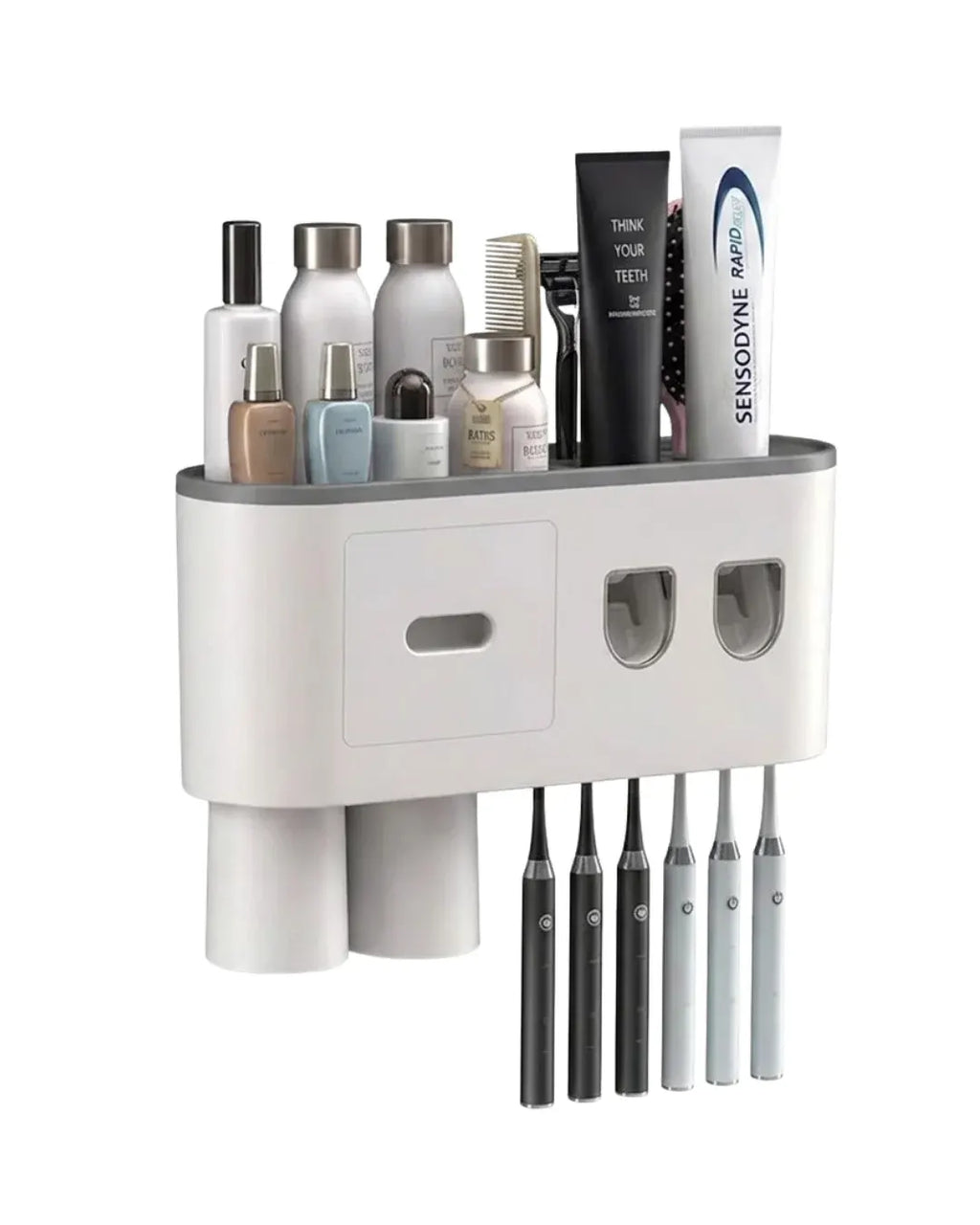 Çift Dispenserli Diş Macunu Sıkacağı 6 Fırçalık Bardaklı Banyo Organizer ürün görseli