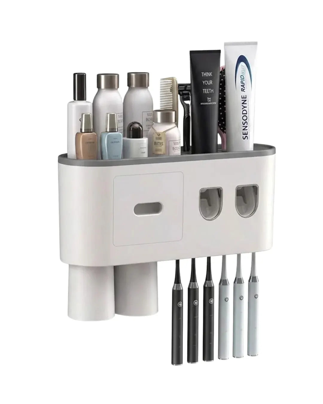 Çift Dispenserli Diş Macunu Sıkacağı 6 Fırçalık Bardaklı Banyo Organizer ürün görseli