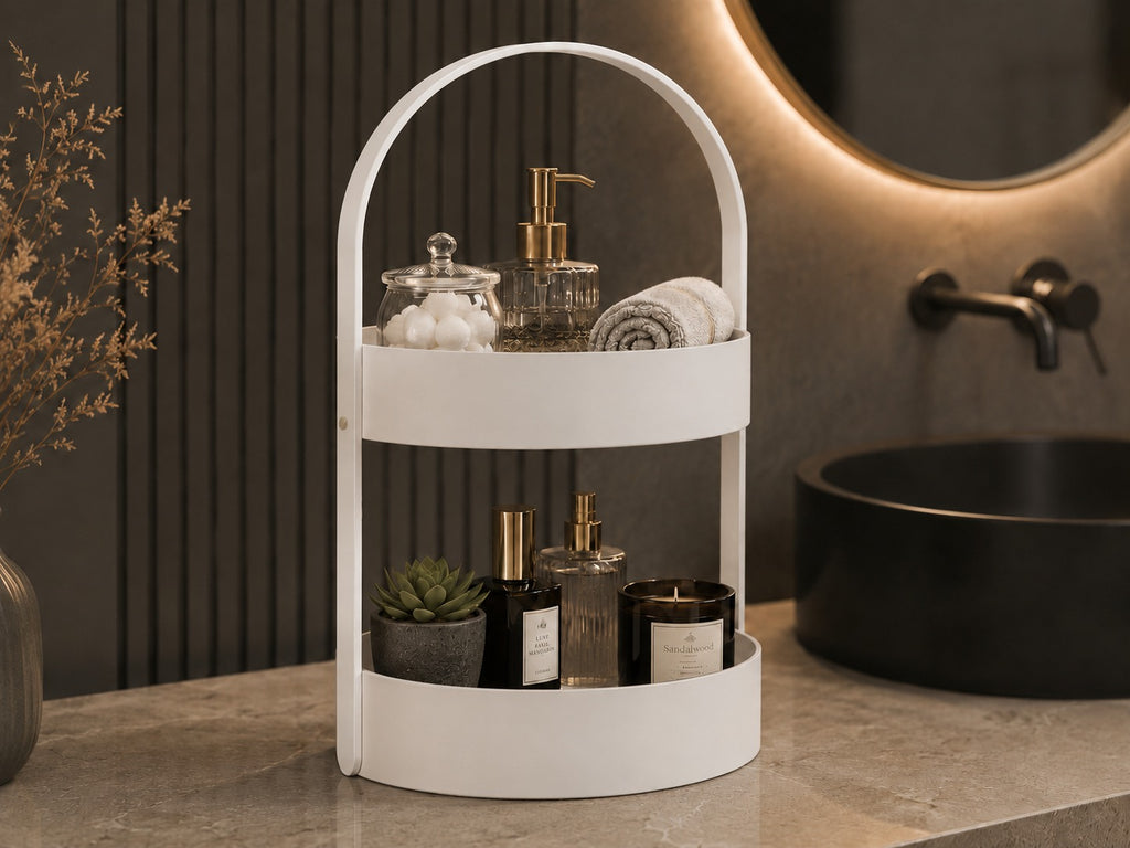 3D Baskı İki Katlı Banyo Düzenleyici - Taşınabilir Organizer ve Saklama Standı-Beyaz ürün görseli