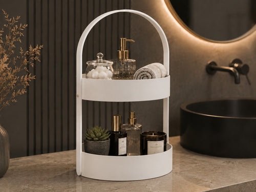 3D Baskı İki Katlı Banyo Düzenleyici - Taşınabilir Organizer ve Saklama Standı-Beyaz ürün görseli