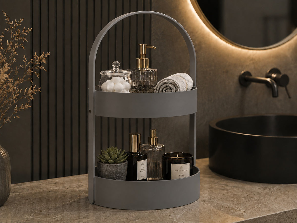 3D Baskı İki Katlı Banyo Düzenleyici - Taşınabilir Organizer ve Saklama Standı-Gri ürün görseli