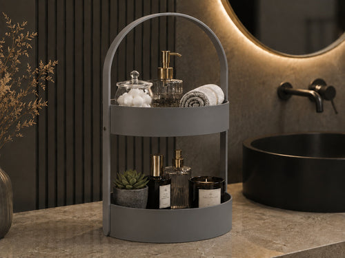 3D Baskı İki Katlı Banyo Düzenleyici - Taşınabilir Organizer ve Saklama Standı-Gri ürün görseli