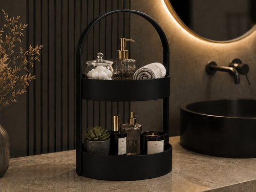 3D Baskı İki Katlı Banyo Düzenleyici - Taşınabilir Organizer ve Saklama Standı-Siyah ürün görseli