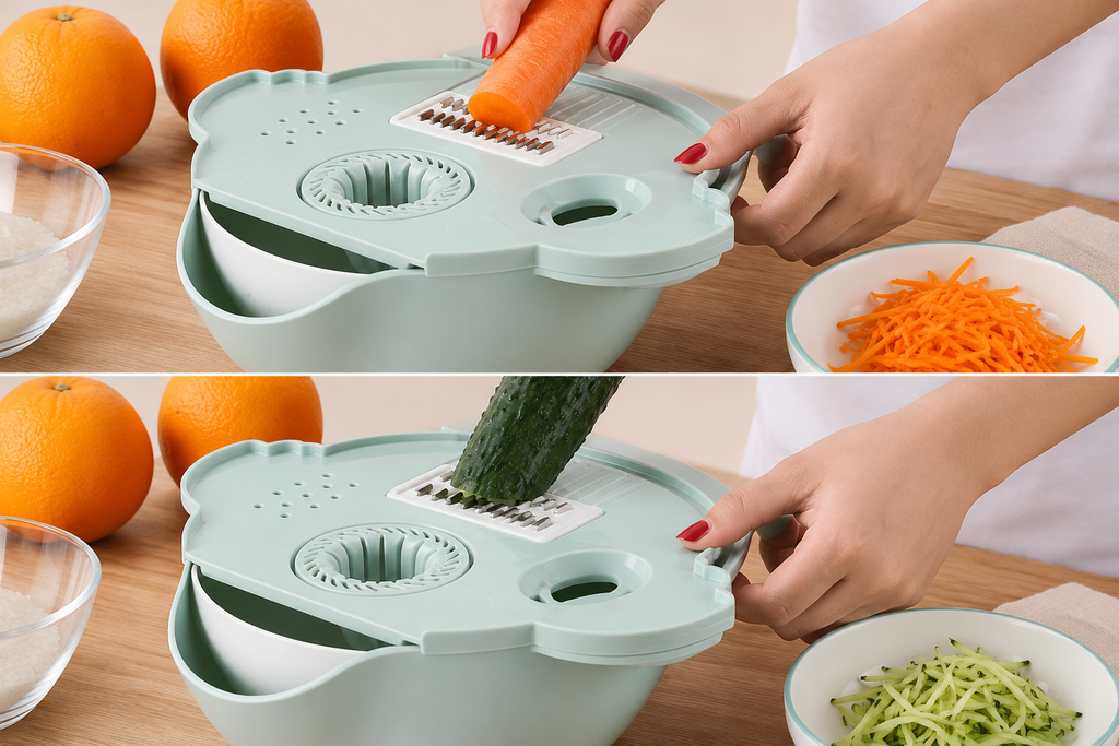 Çok Fonksiyonlu Salata Doğrayıcı Kase & Cam Yağlık Sirkelik Seti – Mutfak Hazırlık ve Düzen Seti