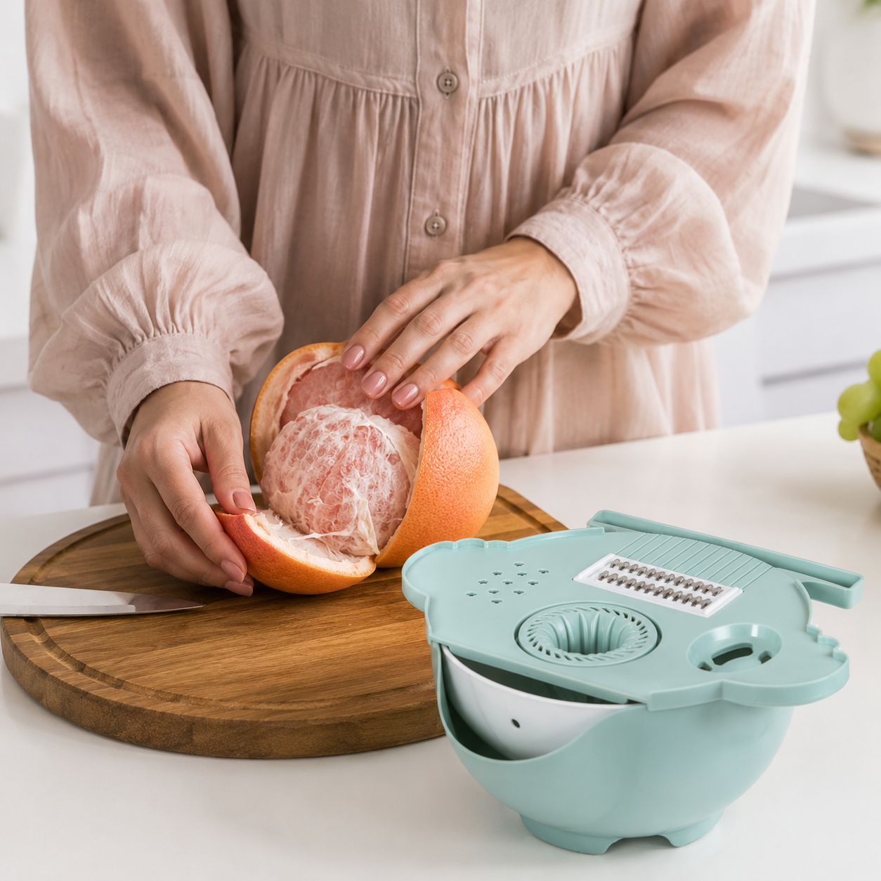 Çok Fonksiyonlu Salata Aparatı – Süzgeçli Doğrayıcı Kase | Rendeleme, Dilimleme ve Yıkama Seti