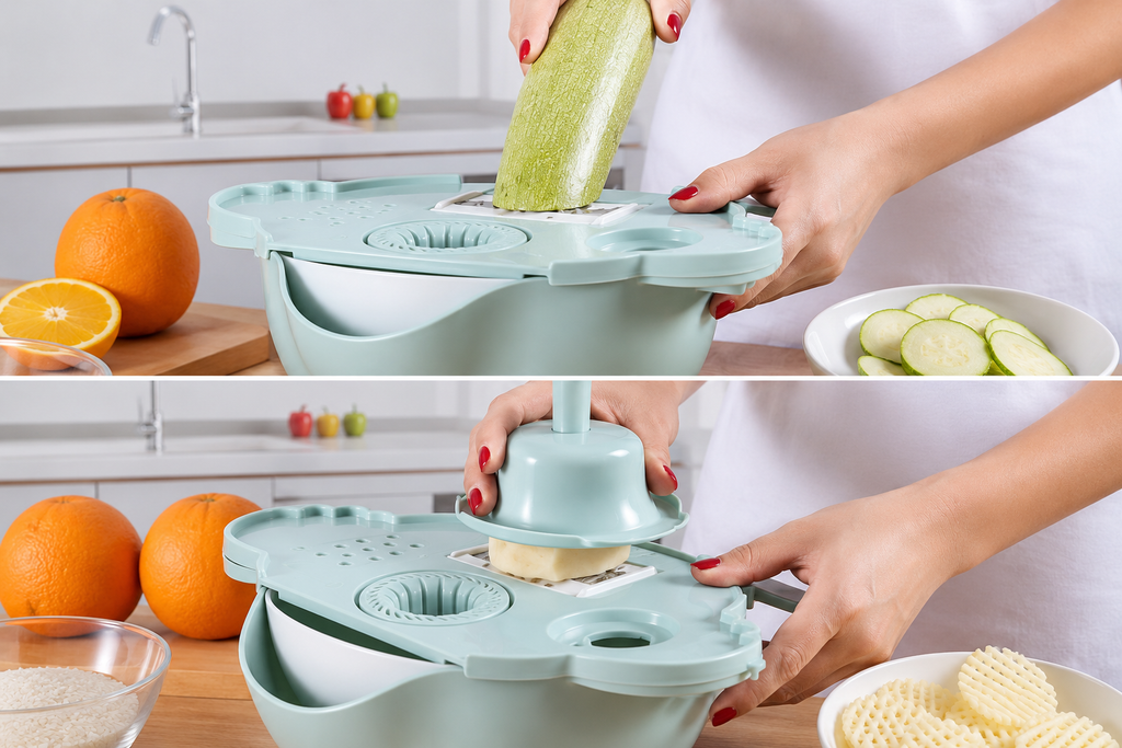 Çok Fonksiyonlu Salata Doğrayıcı Kase & Cam Yağlık Sirkelik Seti – Mutfak Hazırlık ve Düzen Seti
