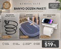 3’lü Banyo Düzen Paketi | Saç Kurutma Makinesi Tutucu, Duş Paspası ve Raflı Tuvalet Kağıdı Askılığı