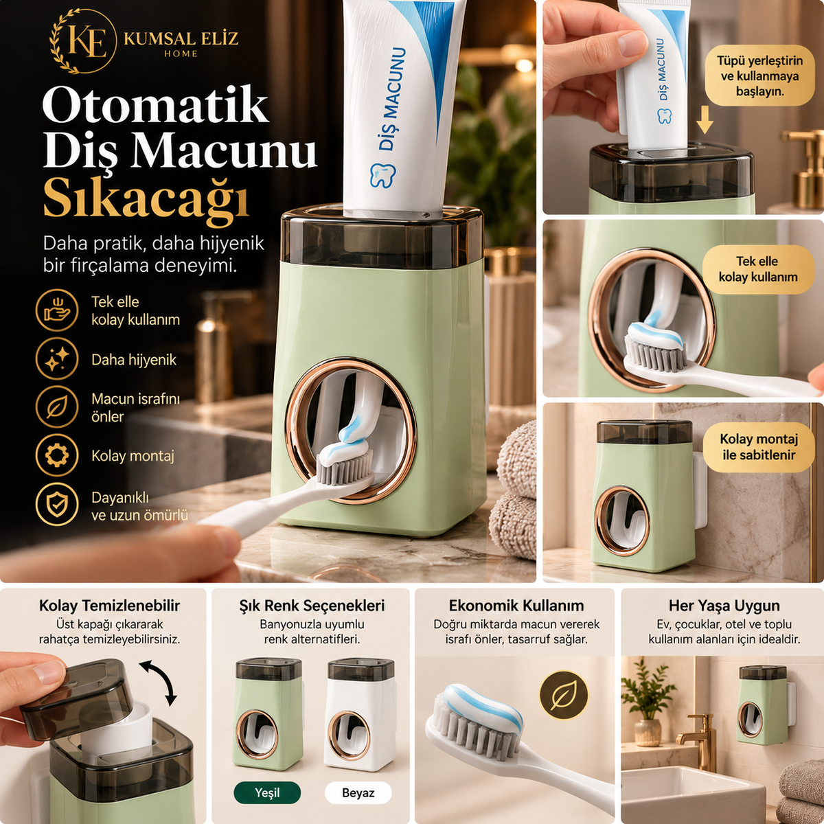 Otomatik Diş Macunu Sıkacağı (Fırçayla Mandallı, Plastik)