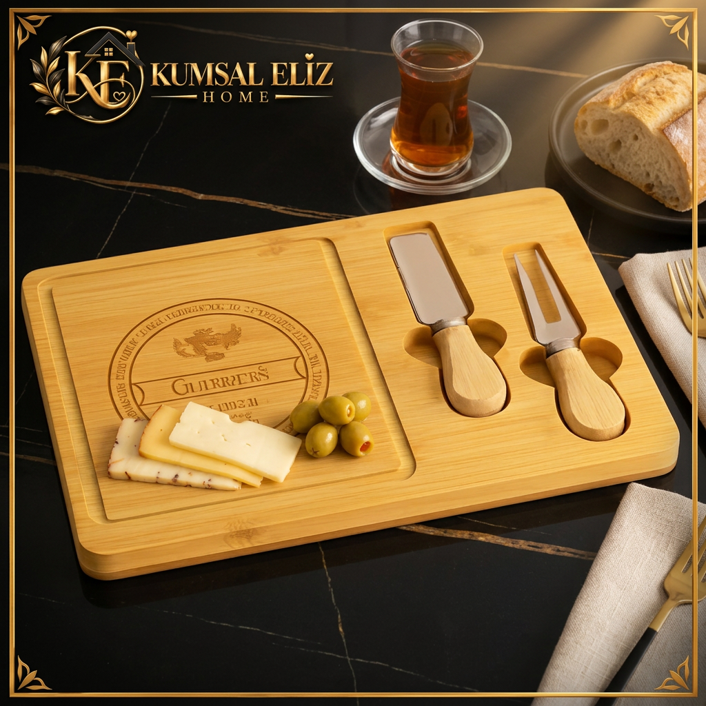 Bambu Peynir Sunum Panosu 19x29 cm - 2 Bıçaklı - kahvalt masas nda bambu pano