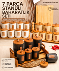 Paçi Laura 7'li Ahşap Standlı Çizgili Porselen Baharatlık Seti